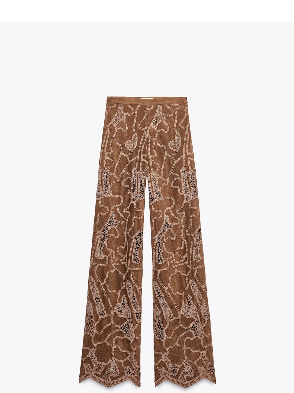 Zara Brown Crochet Wide-Leg Pants